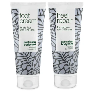 2 produits pour pieds et talons secs — Crème pour les pieds et crème pour les talons à l'urée et à l'huile d'arbre à thé pour les pieds secs et les fissures du talon