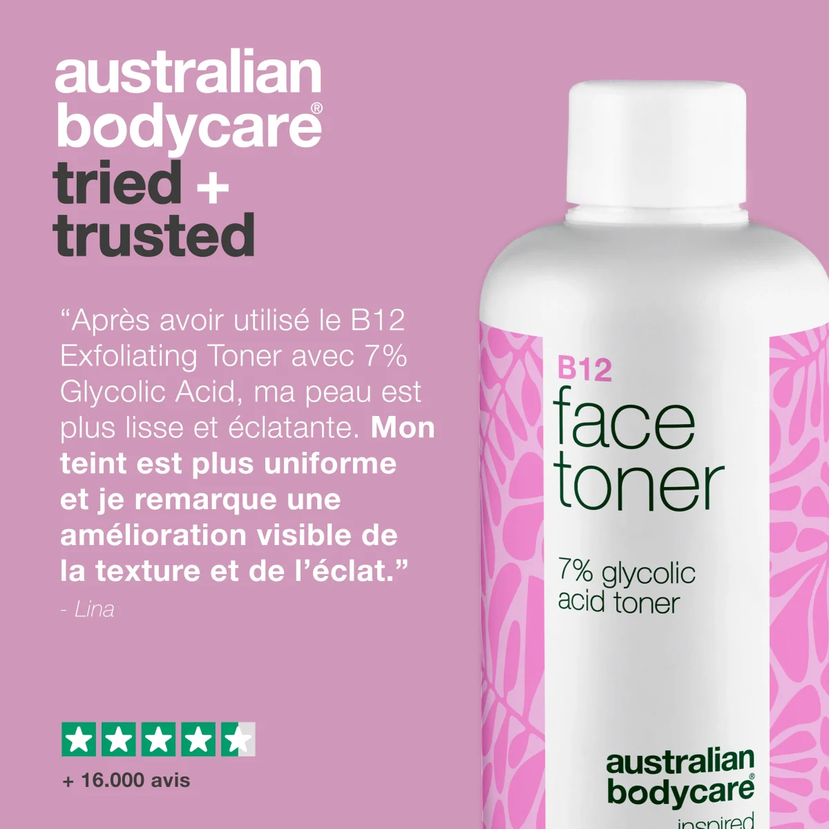 Tonique visage B12 et 7% Glycolic Acid pour peau lisse — Tonique exfoliant avec B12 et 7% Glycolic Acid. Illumine le teint et lisse la peau pour une apparence fraîche et uniforme. – Image 6