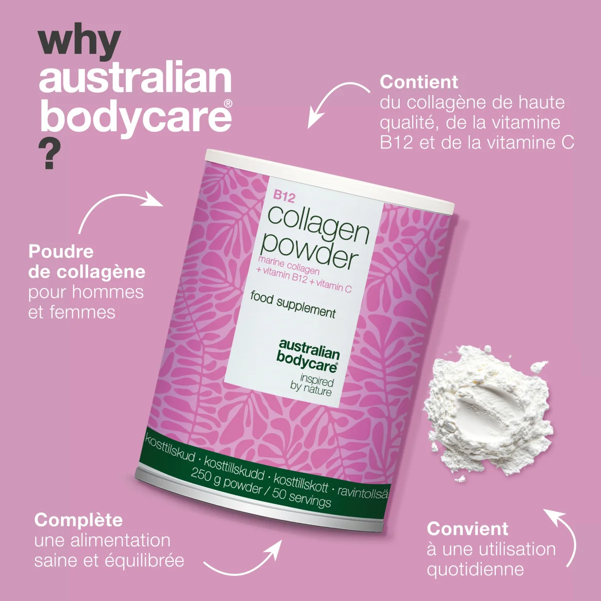 Poudre de collagène avec vitamines C et B12 – 250g — Poudre de collagène à utiliser chaque jour dans vos repas. Avec collagène marin, vitamine C et vitamine B12. – Image 5
